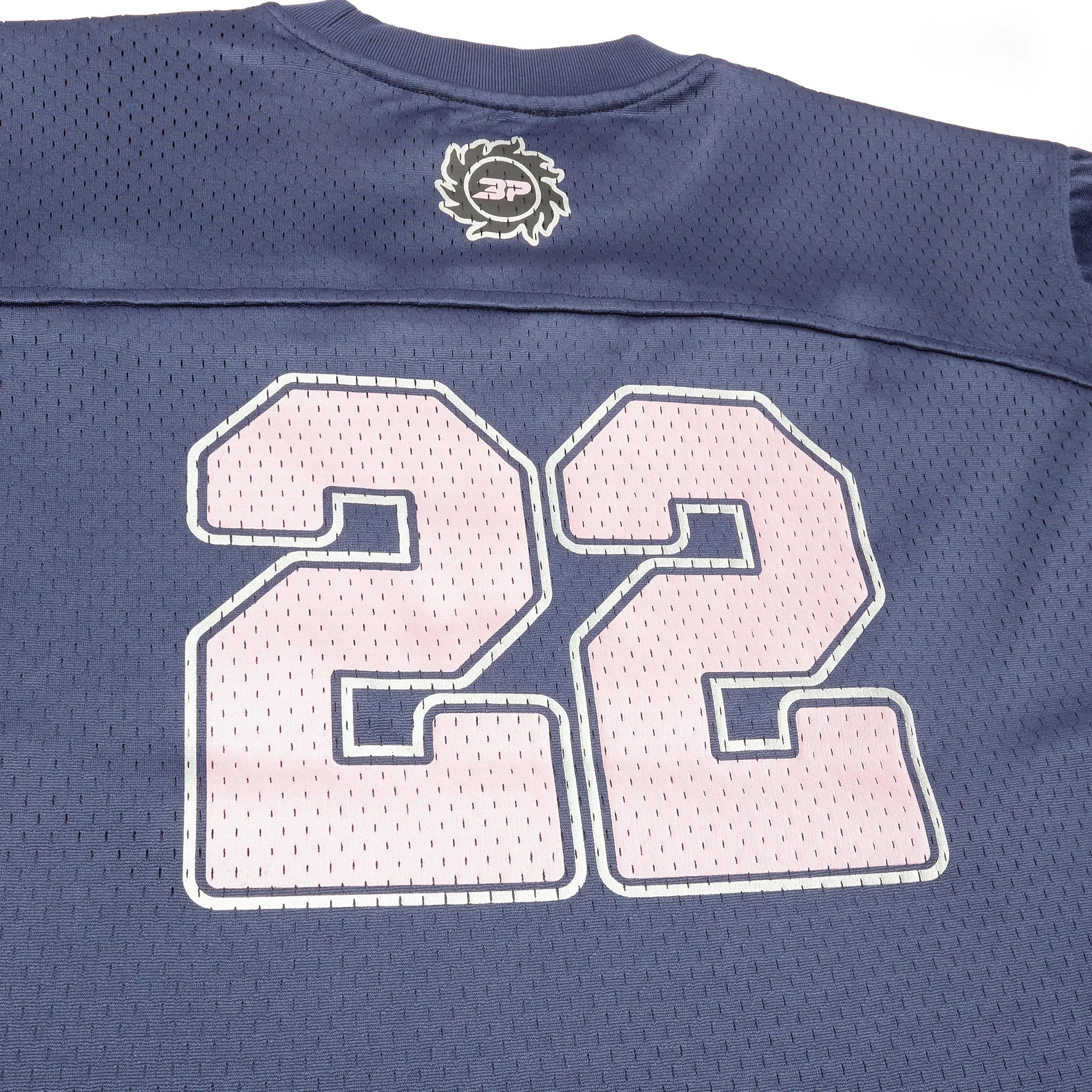 Back detail view of Broken Planet Mesh Outerspace Blue Jersey